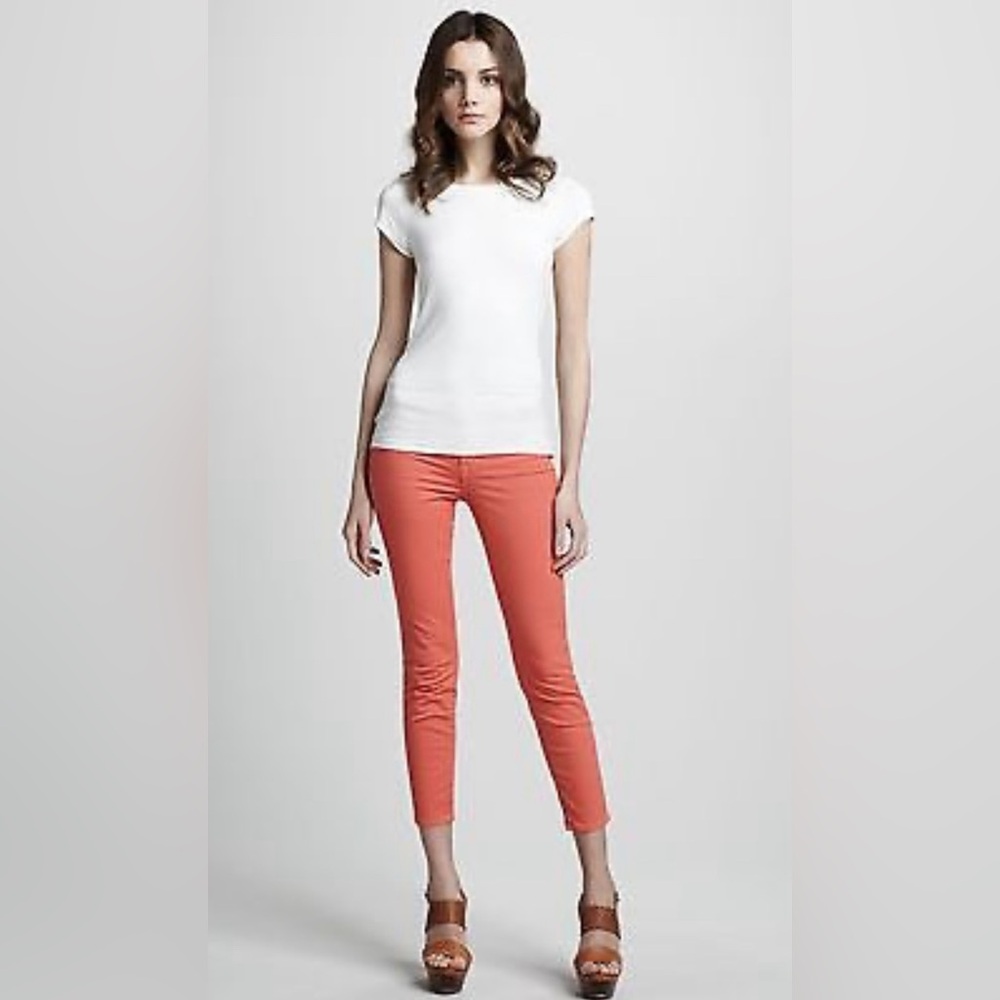J Brand Mid Rise Denim Capri Cotton Blend Tangerine | SZ 30 inseam 26.5